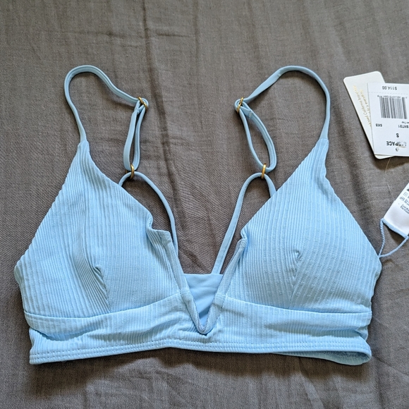 L*Space Siren Top Court Bottoms Bikini Set Pointelle Ribbed Sky Blue - Picture 5 of 10